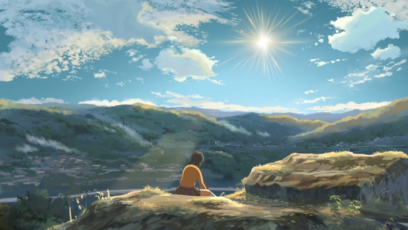 anime girls, sky, anime, clouds, Children Who Chase Lost Voices, Sun, Hoshi wo Ou Kodomo, 1080P, landscape
