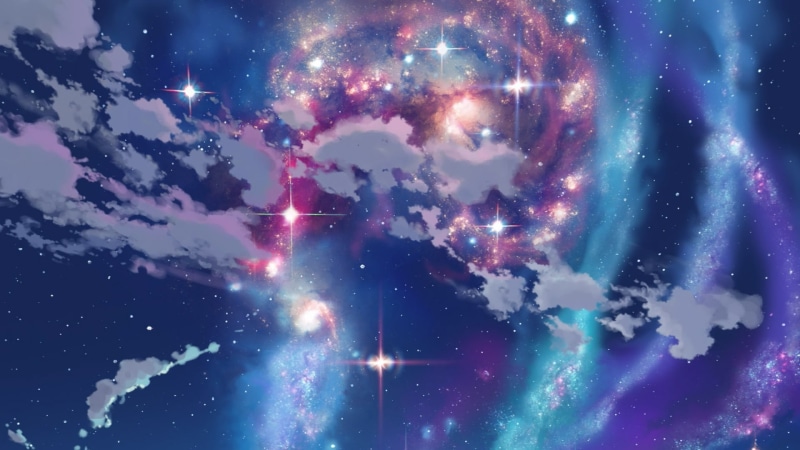 space, astronomy, tranquil scene, tranquility, scenics - nature, outdoors, digital composite, Children Who Chase Lost Voices, blue, no people, low angle view