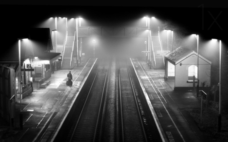 railroad track, light - natural phenomenon, railroad station, lighting equipment, architecture, illuminated, public transportation, train, direction, light