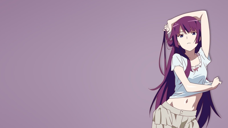 representation, sky, female likeness, female, 1080P, bottoms, gray, male likeness, creativity, colored background, Monogatari Series, studio shot, human representation