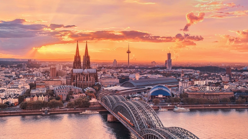 Germany, gray, steel, cloud - sky, Cologne, connection, water, cityscape, no people, skyscraper, tourism, Cologne Cathedral, travel, bridge - man made structure