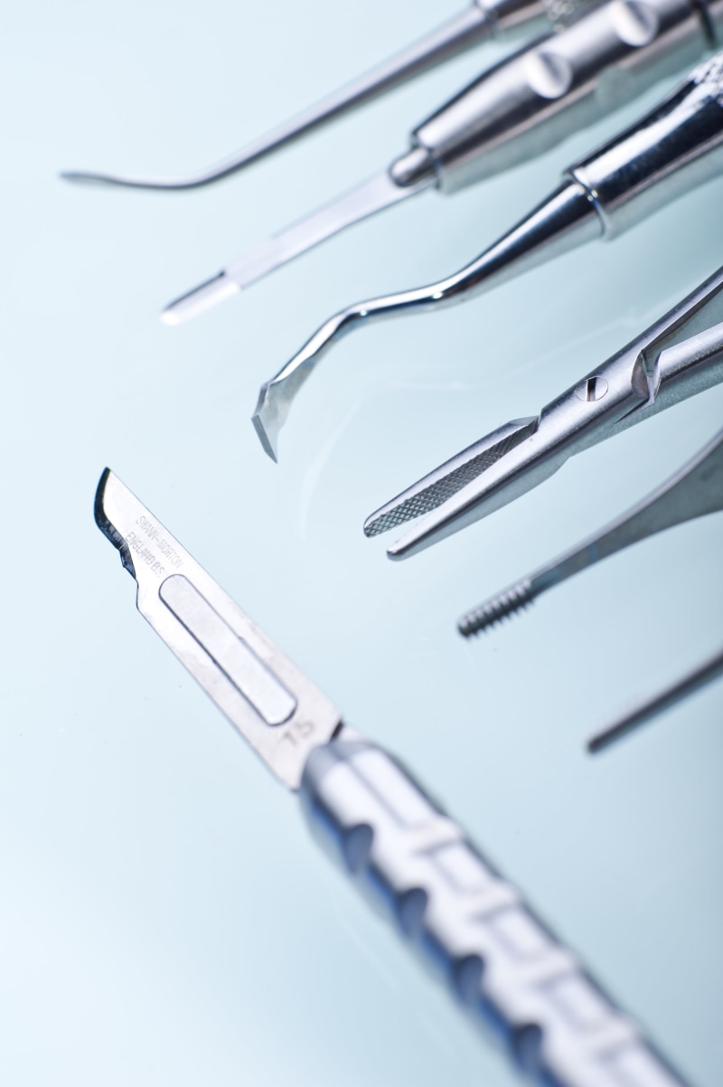 stainless, high angle view, dental equipment, metal, medical, sharp, platinum, tools, 4K, white background, steel, scissors, selective focus, needle nose pliers