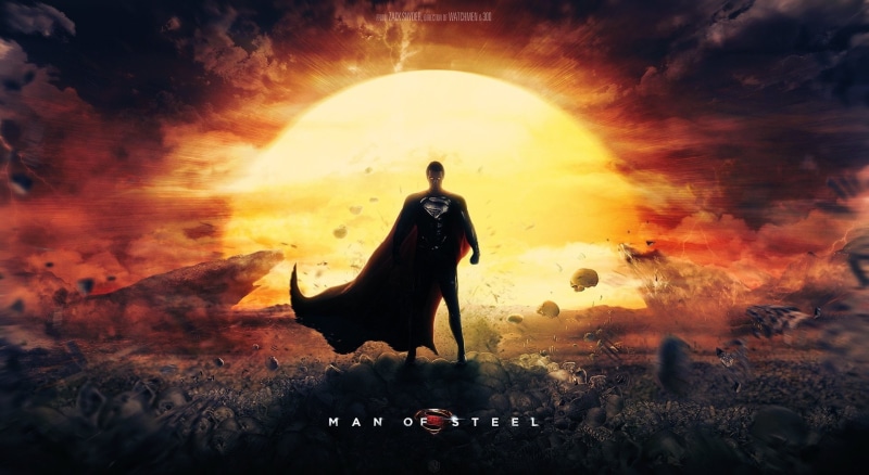 beauty in nature, sky, sunset, men, outdoors, land, rear view, man, 1080P, superman, one person, cloud - sky, Man of Steel, water, orange color, lifestyles