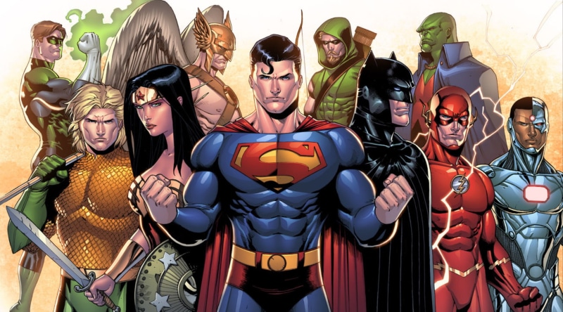group of people, Wonder Woman, Green Arrow, females, smiling, adult, DC Comics, technology, men, Batman, Hawkman, Martian Manhunter, child, Superman, young adult