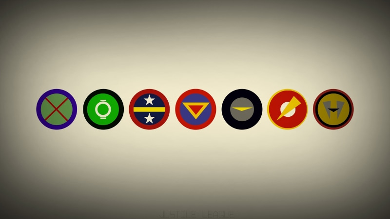 group of objects, DC Comics, superhero, Aquaman, minimalism, side by side, close-up, vignette, Martian Manhunter, illuminated, circle, green color, in a row