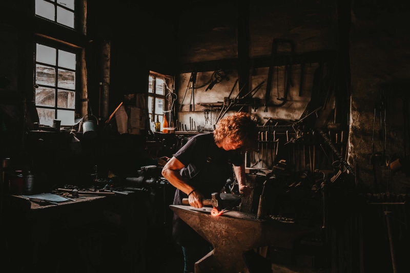 metal industry, ironwork, business, steel, craft, iron, inside, adult, preparation, hammer, one person, working, selective, spark, workshop, ironwirk, industry