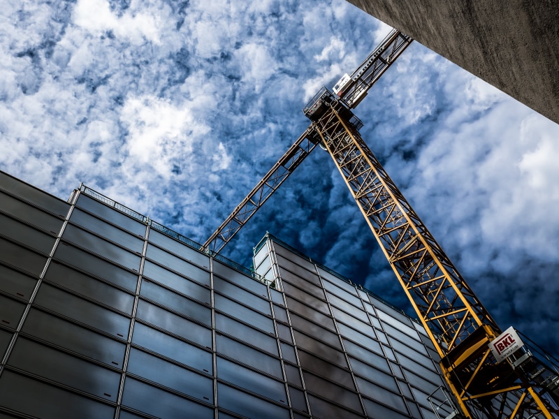 sky, germany, urban, glass, construction Industry, minga, yellow, streetview, beside, construction Site, built Structure, crane, architecture, crane - Construction Machinery