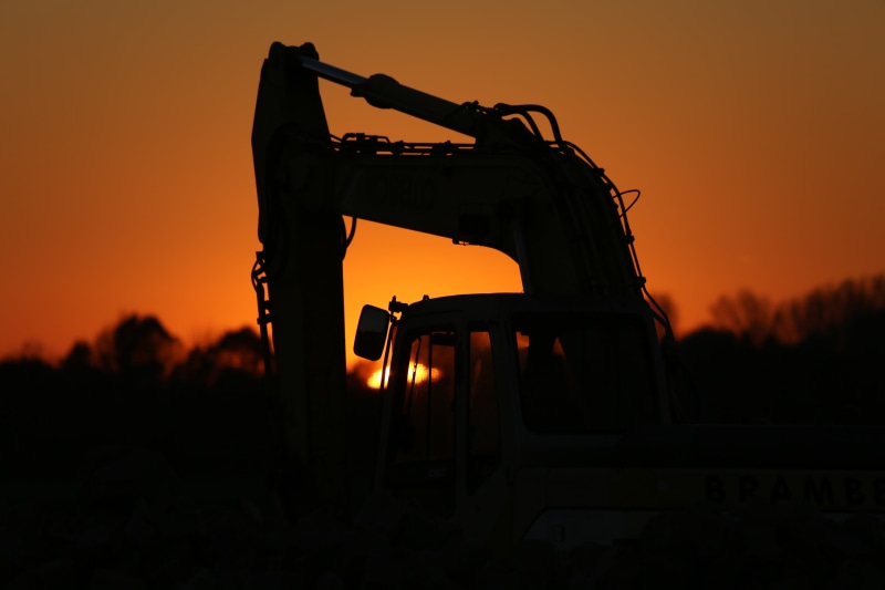 road construction, outdoors, nature, construction Industry, silhouette, 5K, construction Machinery, vehicles, orange color, construction machine, sun