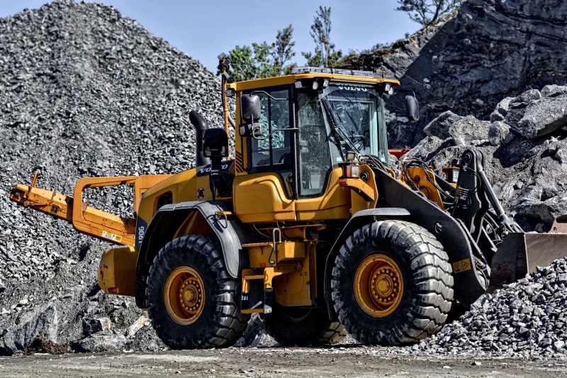 industry, front, work, gravel, construction vehicle, 5K, equipment, earth mover, yellow, solid, commercial land vehicle, machinery, loader, mode of transportation