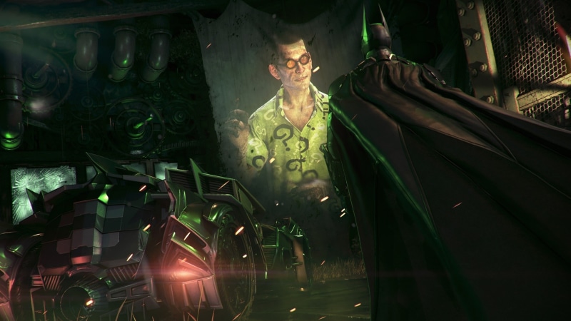 illuminated, Batman, spirituality, statue, 4K, representation, belief, The Riddler, human representation, indoors, video games, close-up, Rocksteady Studios
