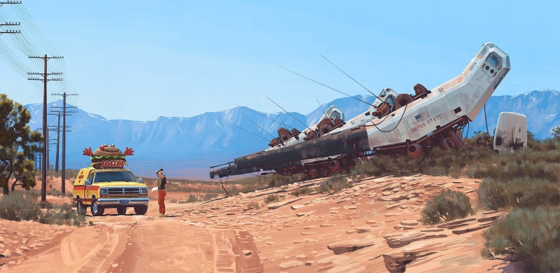 science fiction, 2K, car, artwork, Simon Stålenhag