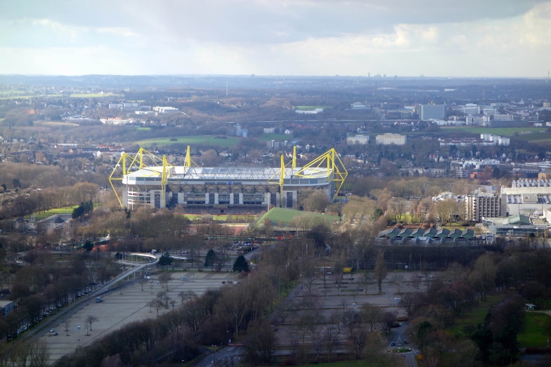 concrete, trees, football stadium, residential district, city, nature, white, borussia, outdoors, football, tree, plant, travel destinations, cityscape