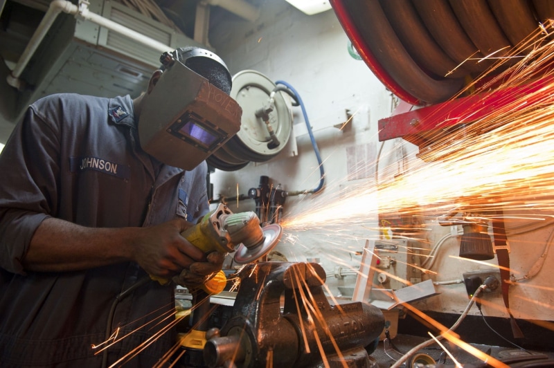 job, industry, manual Worker, metalwork, grinder, adults only, worker, one man only, metal, indoors, motion, working, welding, only men, Labor, metal Industry