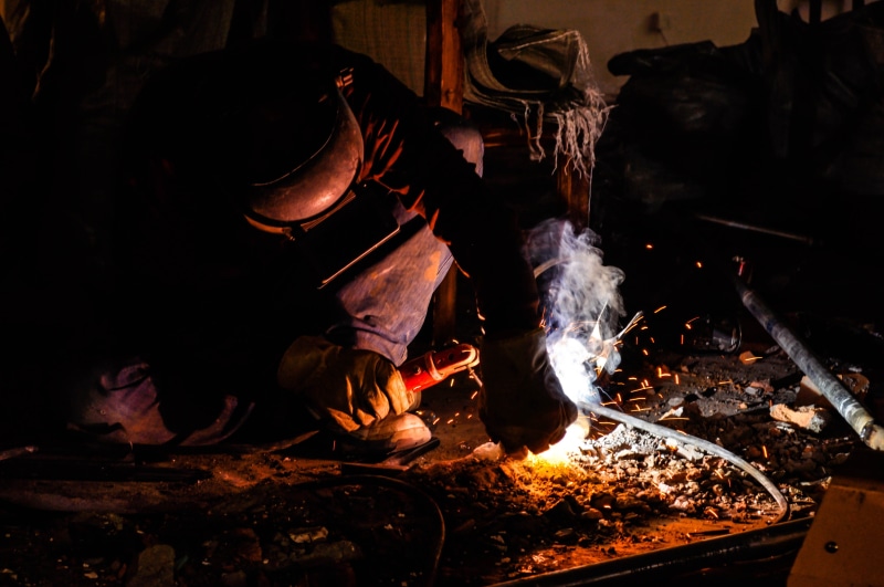 people, protective workwear, indoors, fire - natural phenomenon, real people, fire, burning, working, men, welding, mask, protection, glowing, 4K, preparation