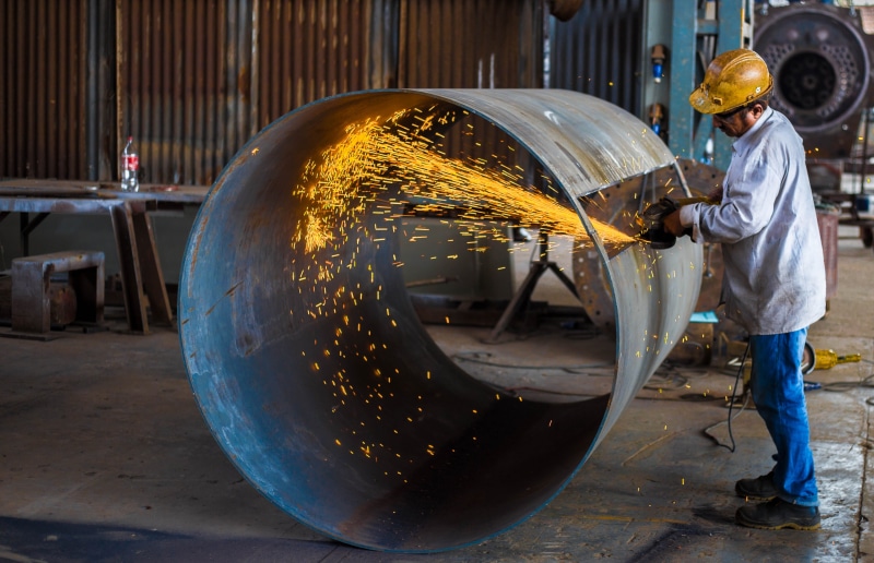 welder, welding, power tool, person, people, yellow, real people, angle, hat, spark, machine, industrial, warehouse, cutting, men, work, wearing, standing
