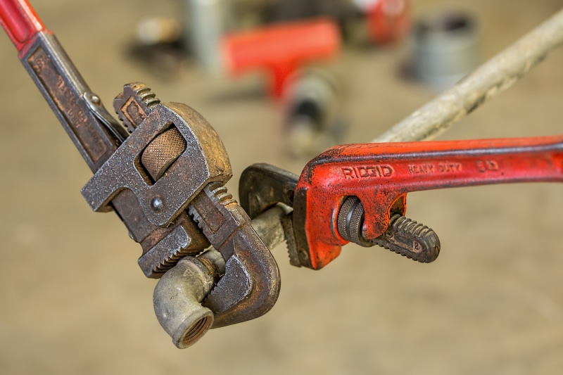 maintenance, thread, rusty, safety, repair, work tool, indoors, fasten, monkey wrench, plumber, fix, red, spanner, tool, architecture, handyman, protection