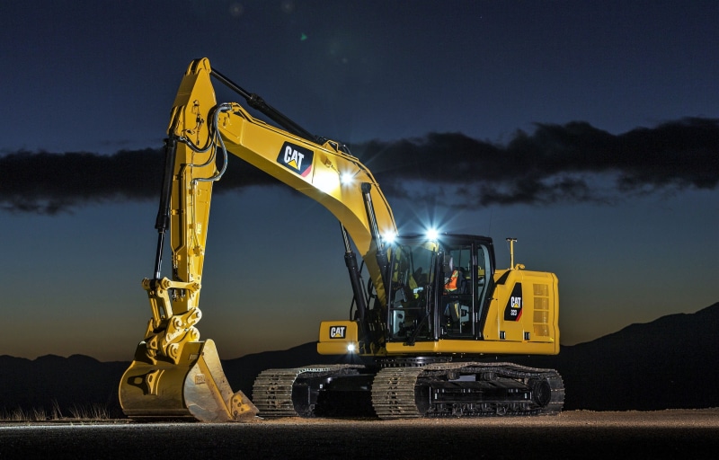 construction equipment, lights, Caterpillar, night, the sky, 2K, the excavator boom, bucket, excavator, CAT, Caterpillar 323, light
