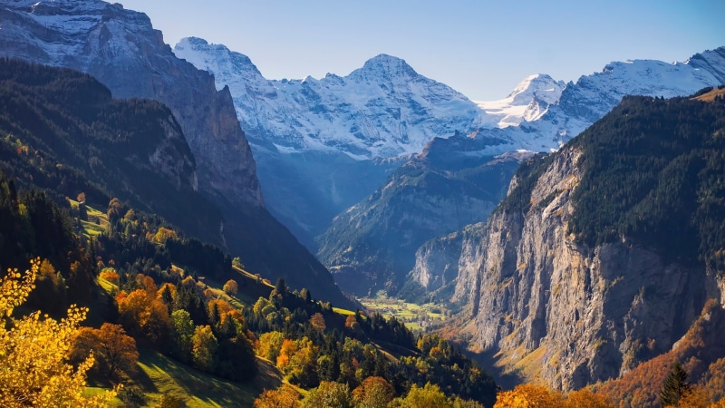 bern, alps, massif, lauterbrunnen, wilderness, mountain range, switzerland, lauterbrunnen valley, mountain, swiss alps, 1080P, valley, sky