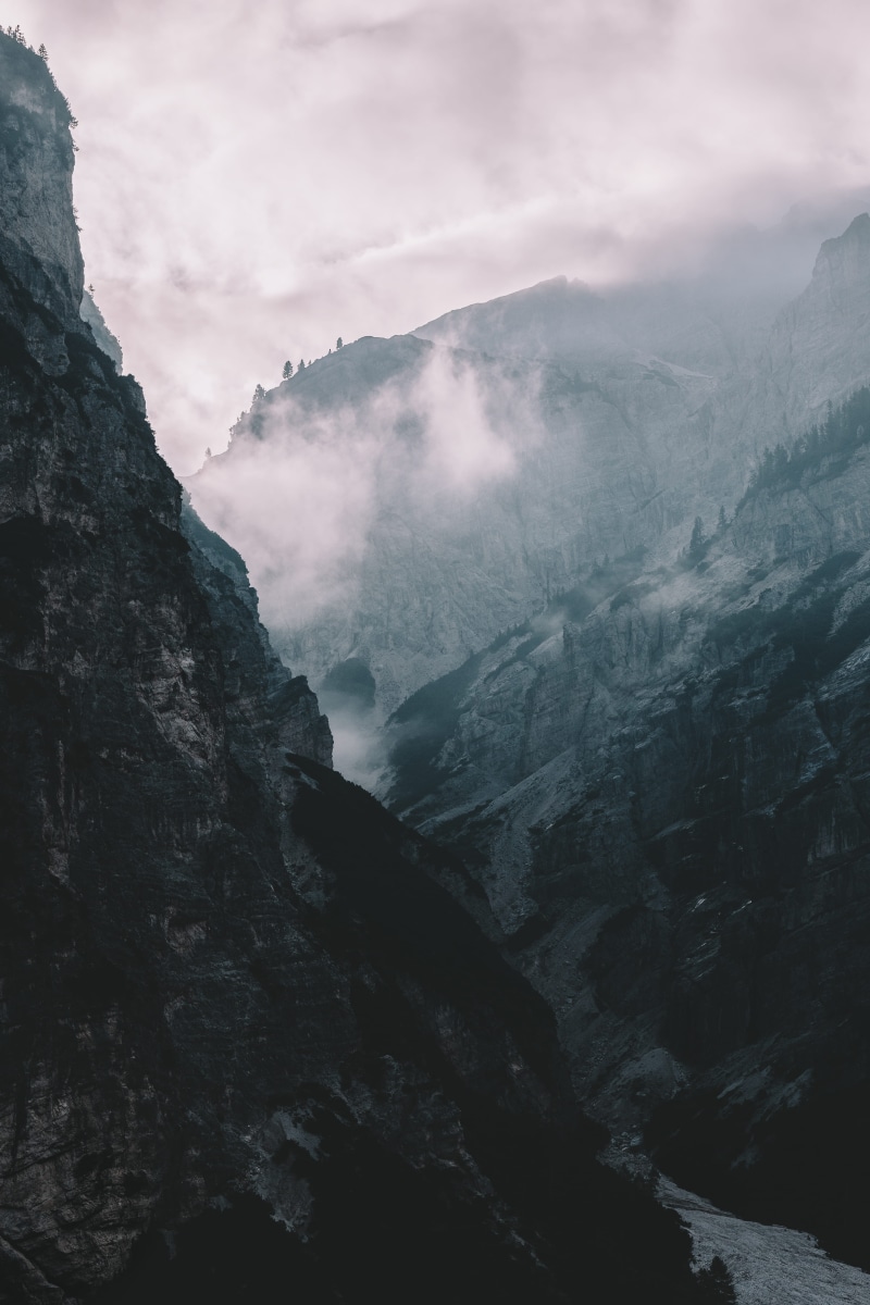 cliff, black, mountain sky, fall, forest, nature, autumn, summer, european Alps, hill, rocky mountain, daytime, landscape, asia, cloudscape, fog, no People