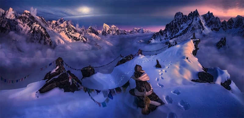 Nepal, beauty in nature, landscape, 1080P, scenics - nature, winter, mountains, outdoors, one person, nature, flag, leisure activity, cold temperature
