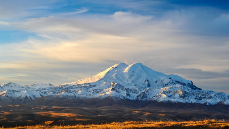 mountain, sky, russia, 4K, snow, landscape, elbrus, mount elbrus, cloud, summit, caucasus range, peak