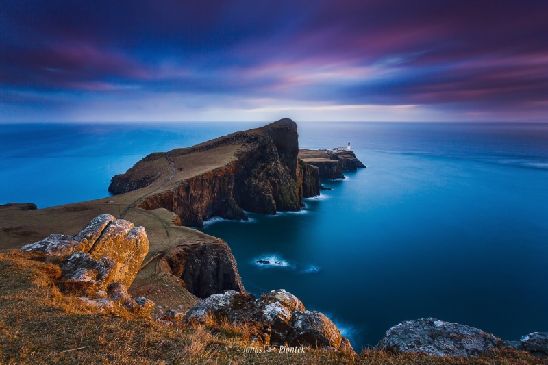 the archipelago of the Inner Hebrides, Isle of Skye, 1080P, Scotland, lighthouse, Neist point, on the edge, the evening