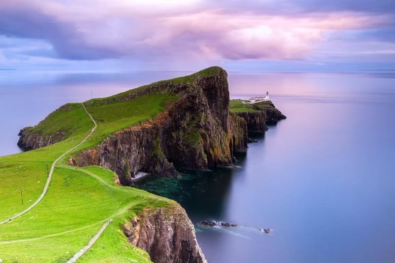 brown, mountain, green, s, the archipelago of the Inner Hebrides, on the edge of the lighthouse, neist, point, Scotland, 1080P, Isle of Skye, Neist point