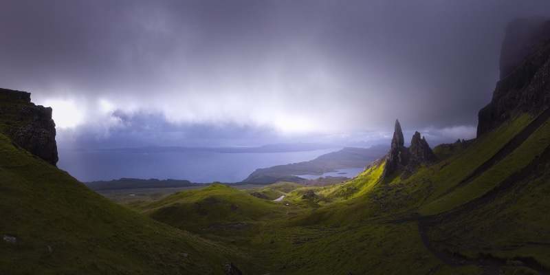 hill, nature, Isle of Skye, fog, outdoors, mountain, green mountain, green, 5K, Scotland, Landscape, Old Man of Storr, scenics, nightime, West Highlands