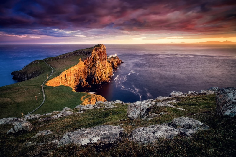 lighthouse, 1080P, Scotland, Neist point, the archipelago of the Inner Hebrides, on the edge, Isle of Skye