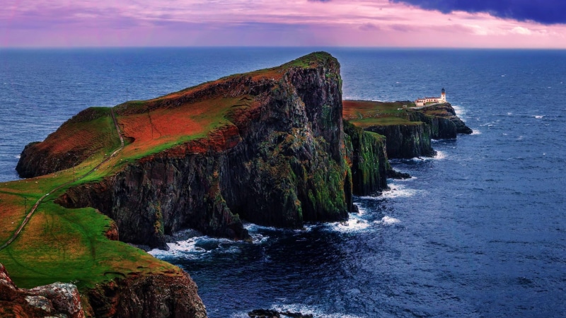 highlands, scotland, 4K, coast, highlands , peninsula, europe, lighthouse, isle of skye, united kingdom, neist point lighthouse, rocky