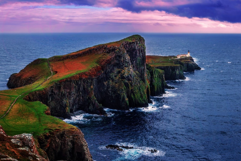 Scotland, non-urban scene, horizon over water, Isle of Skye, eroded, nature, horizon, lighthouse, no people, beach, sky, rock formation, body, cliff, outdoors