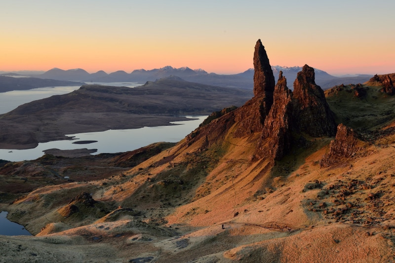 sunset, the archipelago of the Inner Hebrides, nature, Old man of Storr, rock - object, tranquility, hills, mountains, eroded, environment, no people, solid