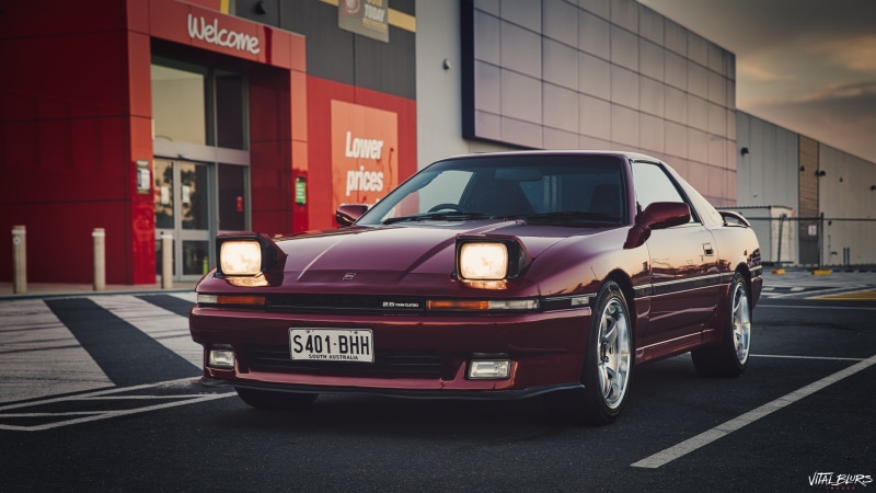 vehicle, Toyota Supra MK3, Toyota, Japanese cars, asphalt, Toyota Supra, red cars, car park, outdoors, JDM, pop-up headlights, car, sports car, 4K