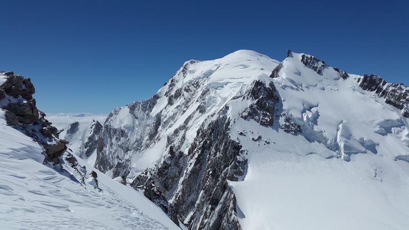 Mont Blanc, chamonix, mountain peak, mont blanc group, sky, sport, france, environment, day, Mountains, beauty in nature, 4K, mountain, Mont Maudit, clear sky