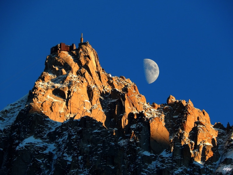 1080P, snow, concrete, half moon, mountain Peak, moon, photo, mountain, half, daytime, rock - Object, chamonix  mont  blanc, nature, brown