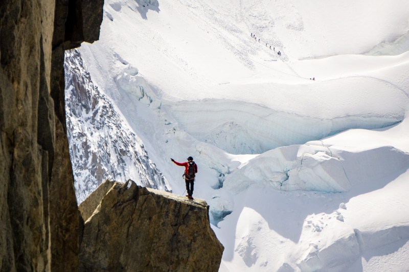 chamonix, activity, scenics - nature, white color, rocks, climbing, mont blanc, one person, mountaineer, day, top, outdoors, lifestyles, male, extreme sports