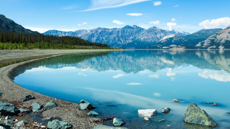 reflection, national park, kluane lake, mountain range, kluane national park, wilderness, glacial lake, mountain lake, 4K, reflected, water, tarn, sky