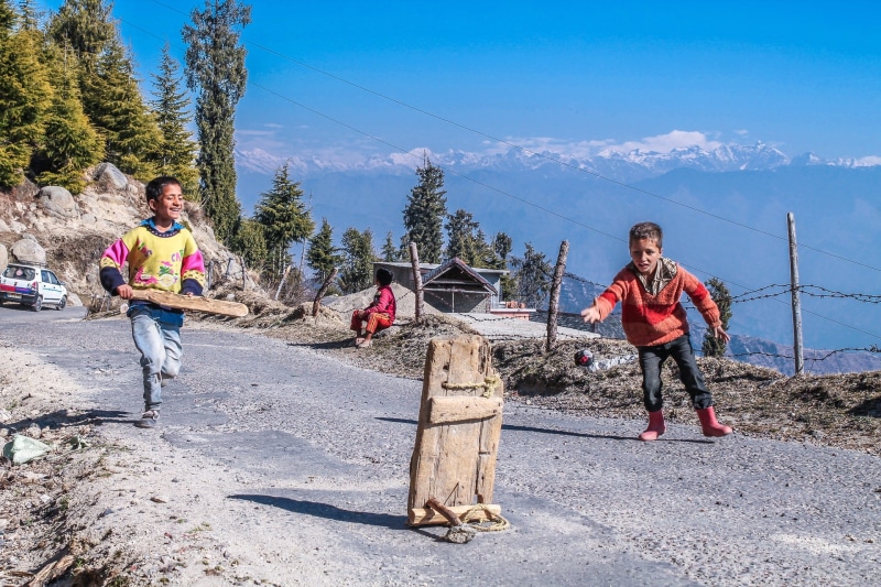 kids, people, two people, cricket, females, nature, men, full length, day, valley, outdoor, hills, pradesh, 1080P, portrait, village, males, tree, sky