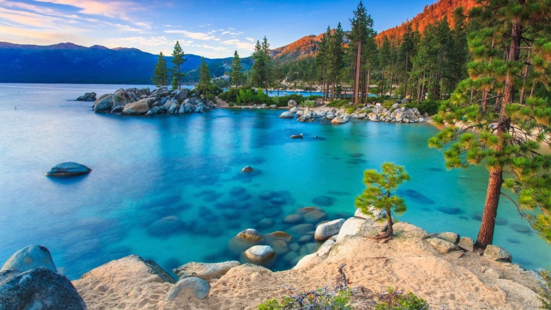 parks, clear, water, hd, california, desktop, trees, usa, rv, 1080P, pine, lake, rocks, blue, summer, sky, tahoe