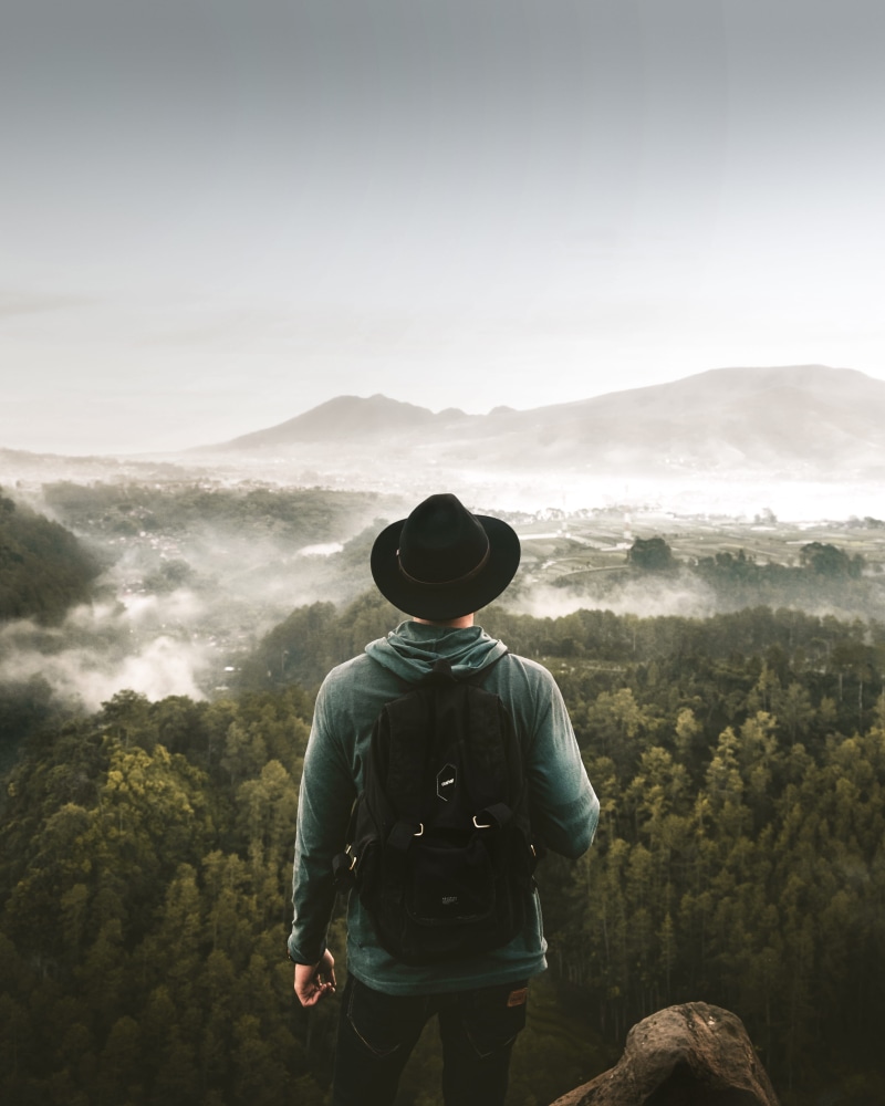 landscape, sunset, outdoors, folk, cliff, green, healthy Lifestyle, walking, forest, freedom, tourist, leafed, standing, cloud - Sky, nature, woodland