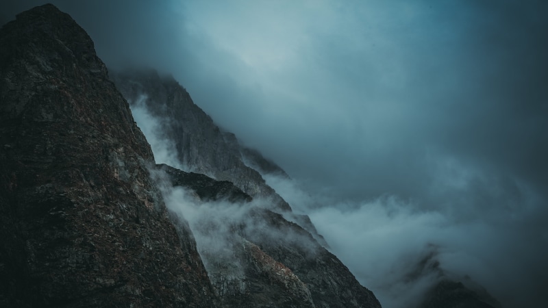 rock - Object, snow, covered, hill, travel, weather, cloudscape, горы, mountain, explore, fog, outdoors, cloud, mountain Range, beauty In Nature, sunset