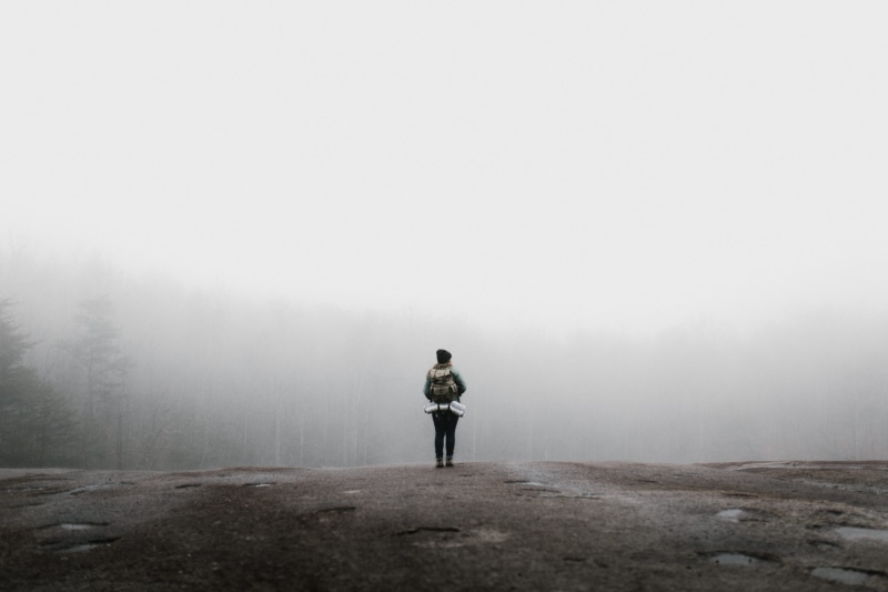 5K, beauty in nature, copy space, solitude, woods, hike, hiker, tranquility, real people, adult, outdoors, sky, day, landscape, overlooking, casual clothing