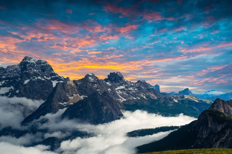 Italy, Dusk, Dolomites, Tre Cime di Lavaredo, mountain, clouds, Three Peaks, 2K, range, 4K, covered