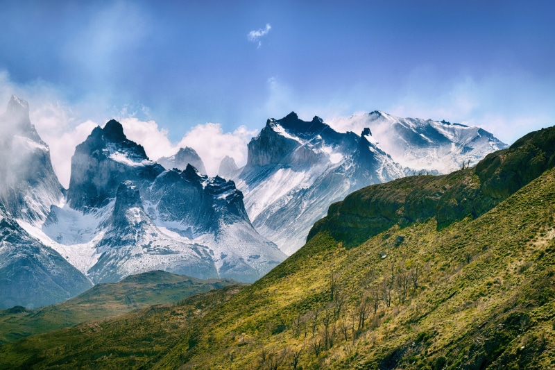 panoramic, sky, rock - Object, capped, cloud - Sky, Chile, blue, environment, natural, scenics - nature, mountains, landscape, travel destinations, glacier