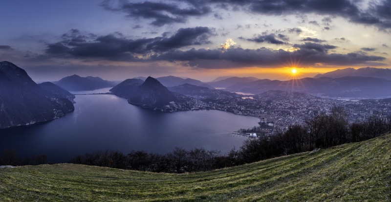 plant, water, sun, Ticino, land, tree, environment, sunset, mountains, tranquil scene, nature, 1080P, landscape, Alps, Lake Lugano, panorama, idyllic