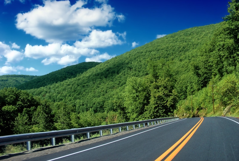 hills, bright light, Pennsylvania, Allegheny Plateau, landscape, Route 44, Appalachian Mountains, sky, curve, outdoors, Pine Creek Gorge, photography, asphalt