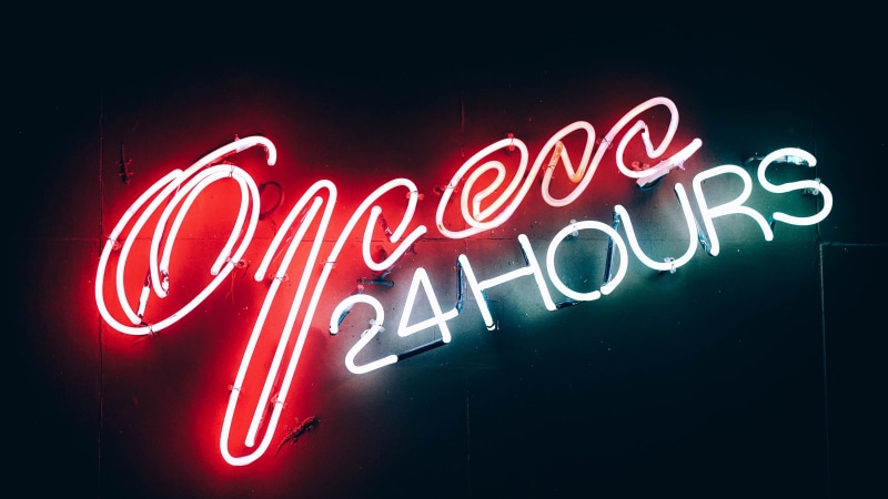 5K, open 24 hours, neon, open, neon sign