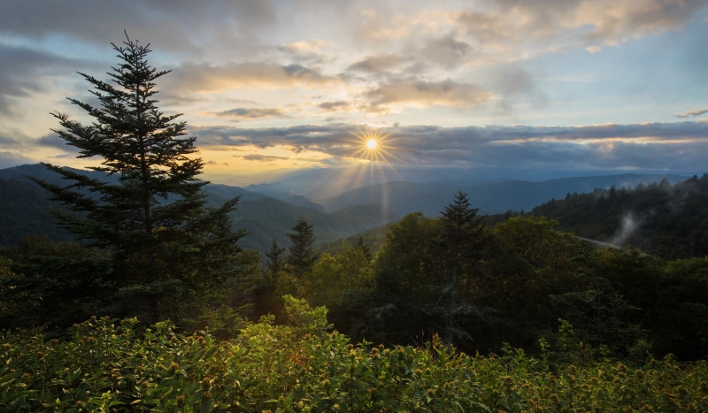 sunset, North Carolina, Blue Ridge Parkway, Plott Balsam Mountain, mountains, Waterrock Knob, 1080P