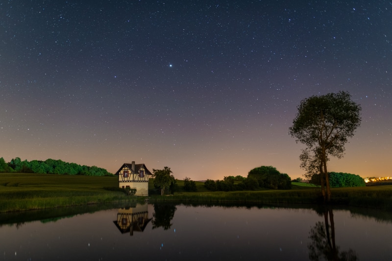 Dark, hour, nature, Blau, golden hour, constellation, plants, star - Space, Night, Image, Stars, golden, Bayern, Bavaria, Bamberg, Reflection, tree, sky