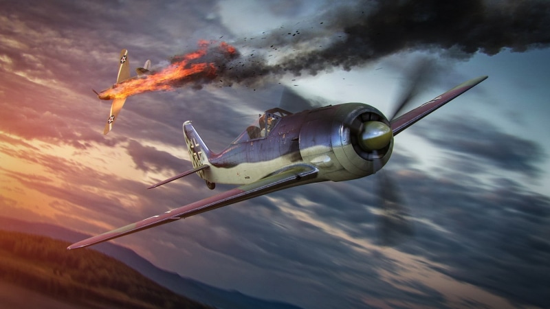 outdoors, military, wargaming, mode of transportation, 1080P, burning, bow, black, flame, warplanes, transportation, World of Warplanes, airplane, sky
